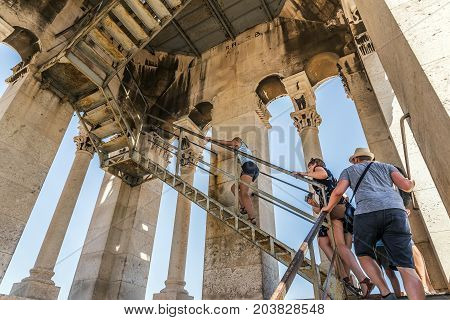 SPLIT, CROATIA - JULY 12, 2017: Tourist visiting Tower Sveti Duje in Split. Croatia