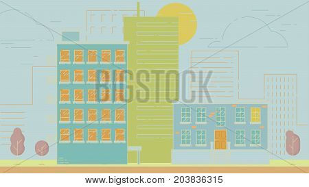 City Street stroke style vector illustration skyskrapers