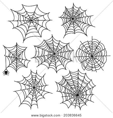 Halloween spider web vector set. Cobweb decoration elements isolated on white background