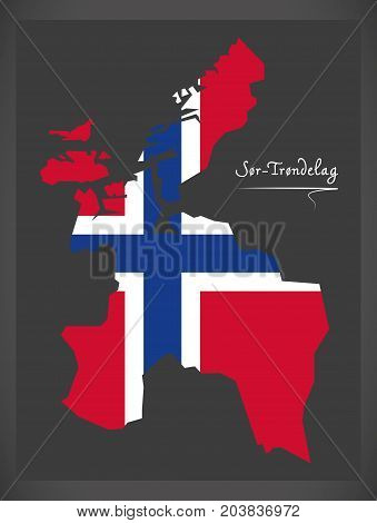 Sor-trondelag Map Of Norway With Norwegian National Flag Illustration