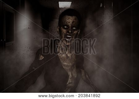 3d illustration of aggressive zombieHorror background mixed media