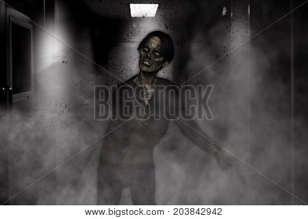 3d illustration of aggressive zombieHorror background mixed media