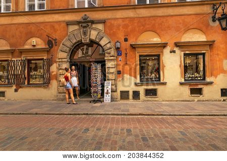 Warsaw, Poland - August 2, 2017: Architecture And People On The Street New World In Warsaw.