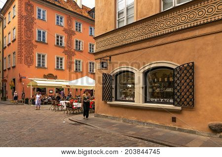 Warsaw, Poland - August 2, 2017: Architecture And People On The Street New World In Warsaw.