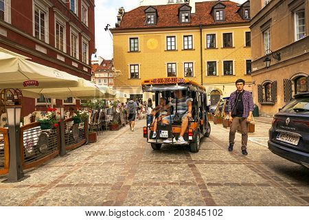 Warsaw, Poland - August 2, 2017: Architecture And People On The Street New World In Warsaw.