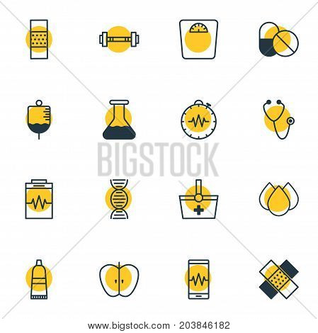 Editable Pack Of Basket, Antibody, Phone Monitor And Other Elements.  Vector Illustration Of 16 Medicine Icons.
