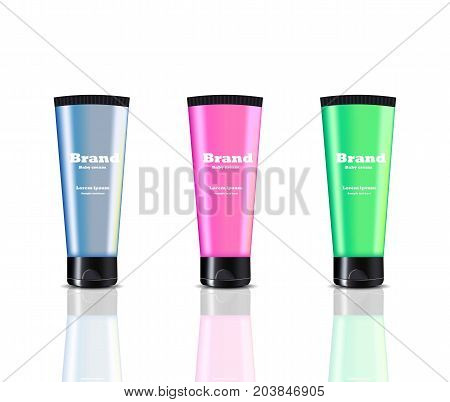 Brand cream design cosmetics package Vector. Colorful set collection handcream