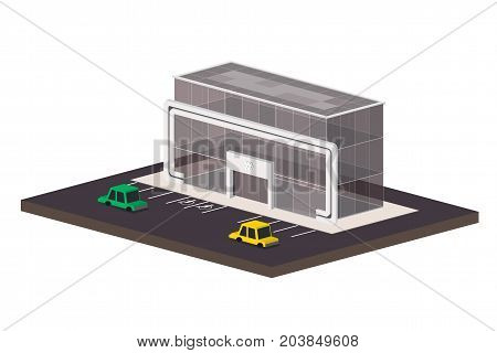 Low poly business centre building. Vector isometric shopping mall
