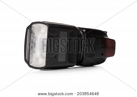 Vocational equipment. Digital flash-shooting unit on white background with clipping path. Concept of eletrical tools.