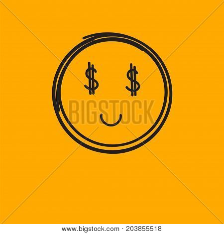 Round smiley with dollars for eyes. Icon online casino gambling greedy. Vector illustration.