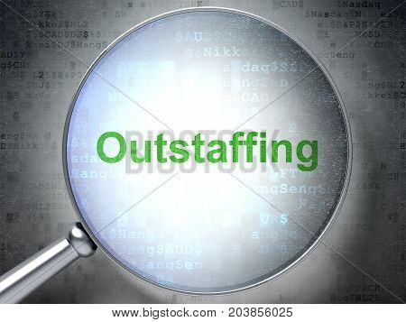 Finance concept: magnifying optical glass with words Outstaffing on digital background, 3D rendering