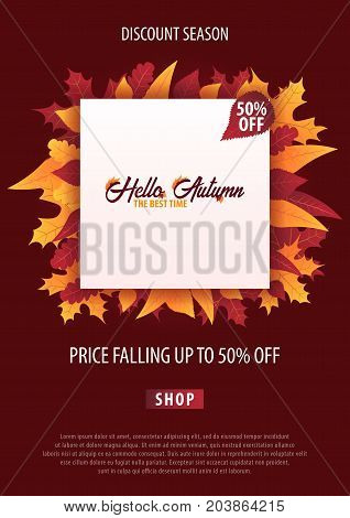 Autumn Background With Leaves For Shopping Sale Or Promo Poster And Frame Leaflet Or Web Banner. Vec