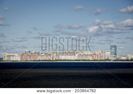 Apartment blocks along the coastline of Saint Petersburg Russia