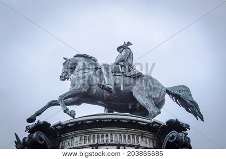 Monument to Nicholas I a bronze equestrian monument of Nicholas I of Russia on St Isaac's Square in Saint Petersburg Russia