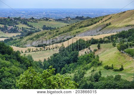 Summer landscape along the road from Maranello to Serramazzoni (Modena Emilia Romagna Italy) at summer