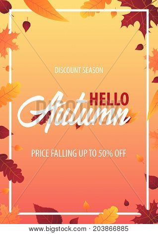 Autumn Background With Leaves For Shopping Sale Or Promo Poster And Frame Leaflet Or Web Banner. Vec