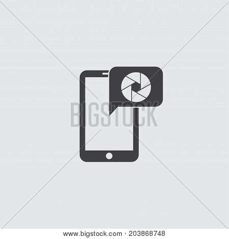 Smartphone with camera lens icon in a flat design in black color. Vector illustration eps10