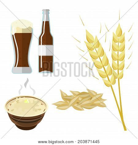 Wheat, barley, oat and rice. Cereals 3d icon vector set