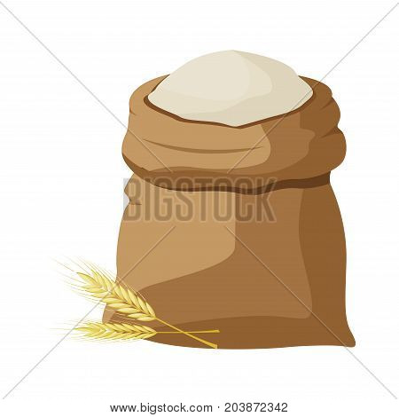 Linen sack full of flour icon. Flat illustration of linen sack full of flour vector icon for web