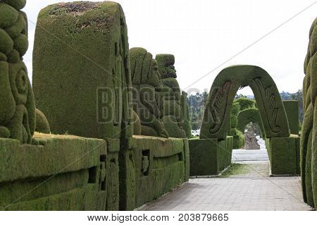 May 16 2017 Tulcan Ecuador: the extensive topiary of the local cemetery is a very popular tourist destination
