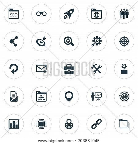 Elements Optical Zoom, Reroute, Statistics And Other Synonyms Statistic, Aim And Bookmark.  Vector Illustration Set Of Simple Search Icons.