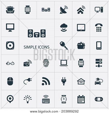 Elements Control Device, Pin, Oven And Other Synonyms Camera, Glasses And Dialing.  Vector Illustration Set Of Simple Web Icons.