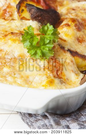 closeup of a potato gratin with parsley