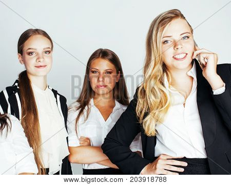 lot of businesswomen happy smiling celebrating success of team victory on work, dress code black and white official, lifestyle real working people concept close up