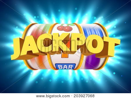 Golden slot machine wins the jackpot. Big win concept. Casino jackpot. Vector illustration
