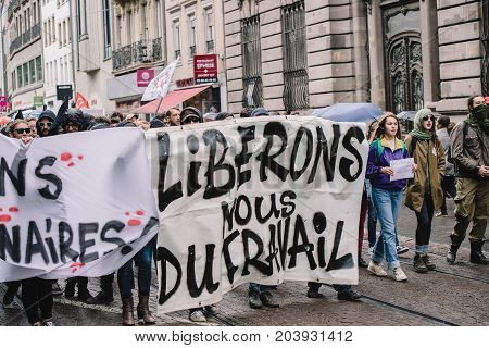 Political March During A French Nationwide Day Against Macrow Labor Law