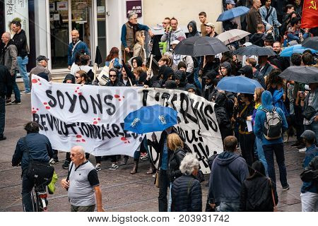 Political March During A French Nationwide Day Against Macrow Labor Law