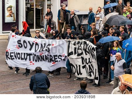 Political March During A French Nationwide Day Against Macrow Labor Law