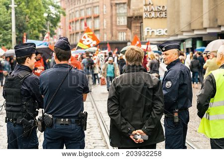 Political March During A French Nationwide Day Against Macrow Labor Law