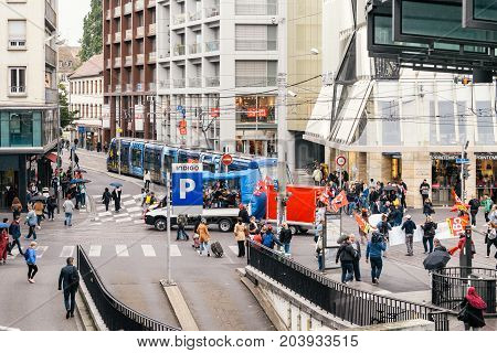 Protest France Political March During A French Nationwide Day Against Macrow Labor Law