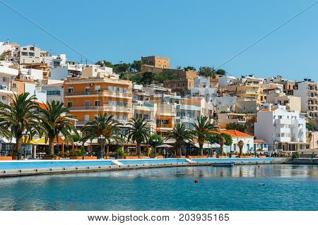 Sitia, Crete, Greece - June 11, 2017: The Pictursque Port Of Sitia, Crete, Greece. Sitia Is A Tradit