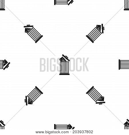 Envelope in trash bin pattern repeat seamless in black color for any design. Vector geometric illustration