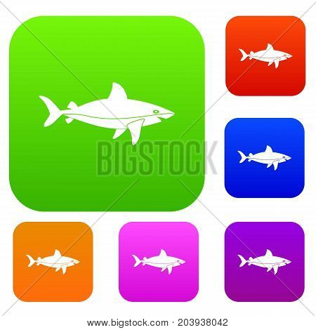 Shark fish set icon color in flat style isolated on white. Collection sings vector illustration