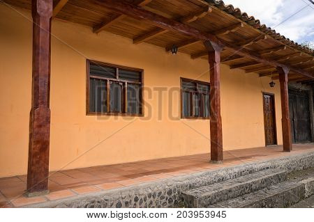 March 12 2017 Vilcabamba Ecuador: traditional colonial architecture is well represented in the popular tourist destination indigenous town in the Andes