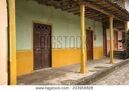 March 12 2017 Vilcabamba Ecuador: traditional colonial architecture is well represented in the popular tourist destination indigenous town in the Andes