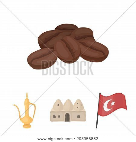 House hive, national flag, coffee pot copper, grains coffee.Turkey set collection icons in cartoon style vector symbol stock illustration .