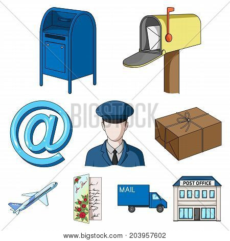 Postman, envelope, mail box and other attributes of postal service.Mail and postman set collection icons in cartoon style vector symbol stock illustration .