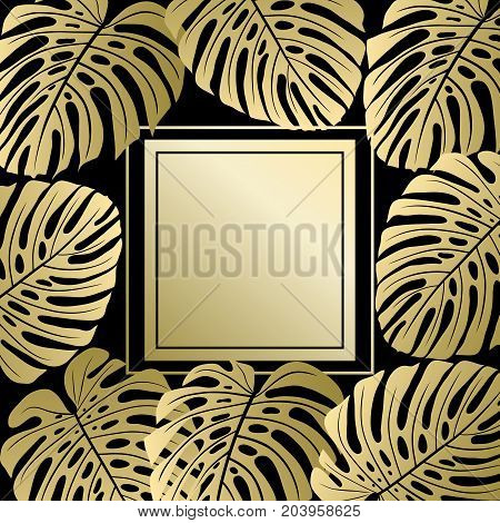 Exotic gold pattern with monstera leaves. Tropical background. Vector illustration.