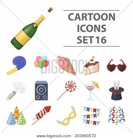 Champagne, firecrackers, cake items for the holiday.Party And Parties set collection icons in cartoon style vector symbol stock illustration .