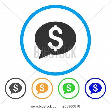 Bank Message icon. Vector illustration style is a flat iconic bank message gray rounded symbol inside light blue circle with black, green, blue, yellow color variants.