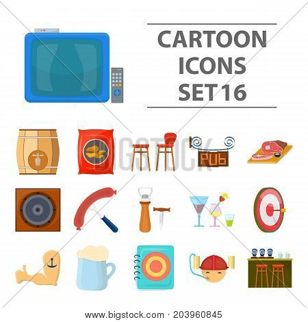 Cafe, party, alcohol, counter, food and other attributes of the pub.Pab set collection icons in cartoon style vector symbol stock illustration .