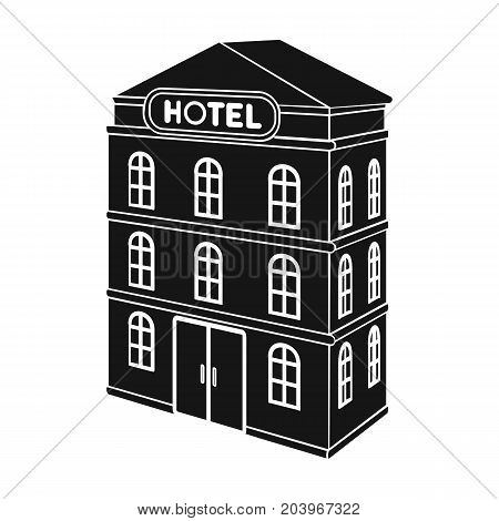 Three-storey hotel. Architectural building of the hotel single icon in black style vector symbol stock illustration .
