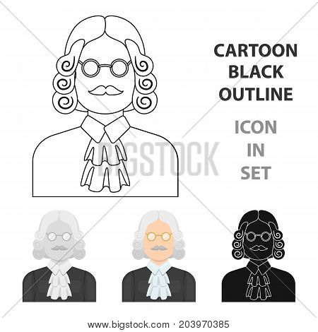 A judge in a wig and glasses. A person who makes a verdict to a criminal.Prison single icon in cartoon style vector symbol stock web illustration.