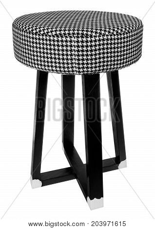 Handmade Stool Black And White Pattern. Round Seat With Black And White, Grid Pattern, String Materi
