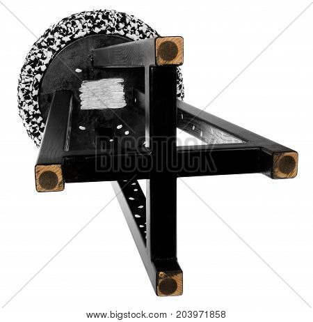 Handmade Stool Black With White Dots. Round Seat With Black And White String Material.