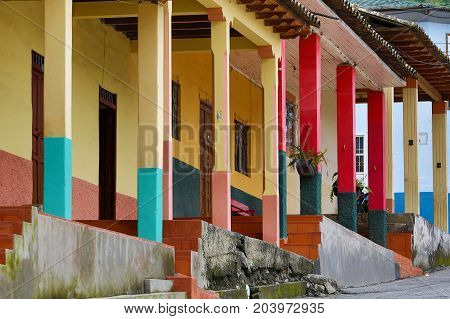 March 152017 Vilcabamba Ecuador: colourful colonial style architecture in the popular expat destination town